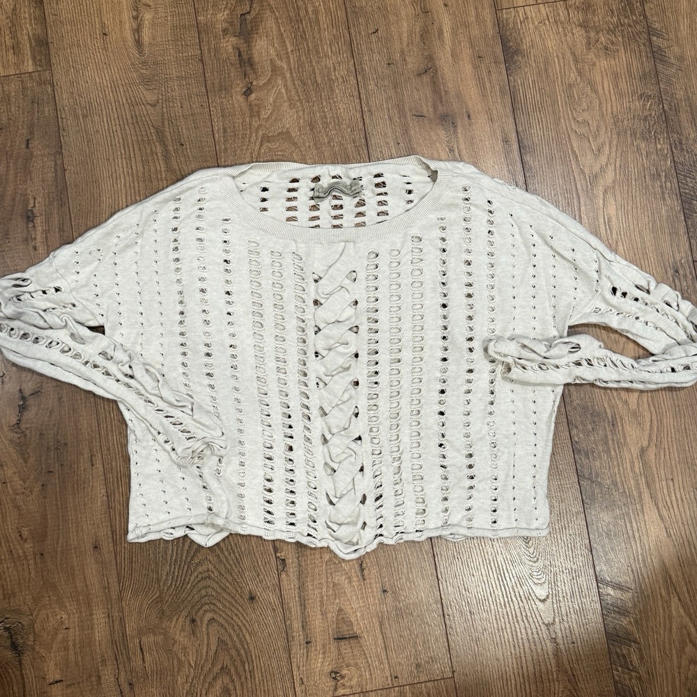 All Saints Cropped Sweater Cream Ivory Holes Distressed Women's Size 10